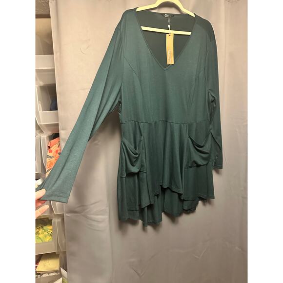Plus Size 3X 22 24 Green BloomChic V Neck Long Sleeve Oversized Tunic Pockets - Picture 7 of 9